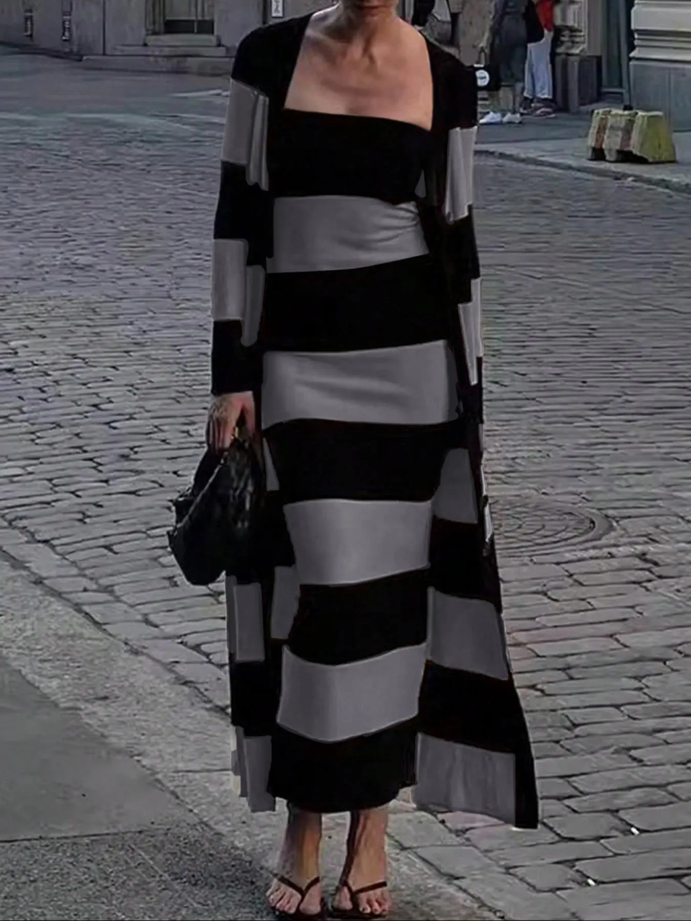 Autumn Winter Knit Two-Piece Set, Striped Elegant Cami Long Dress & Sweater, Thin Layer, Casual Fitted Style, Spring Fall - TikTok Shop Autumn Winter Knit Two-Piece Set, Striped Elegant Cami Long Dress & Sweater, Thin Layer, Casual Fitted Style, Spring Fall - TikTok Shop