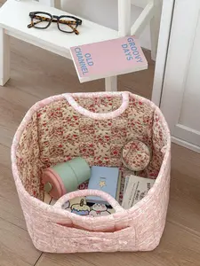 Floral Pattern Storage Basket, Portable Lingerie & Small Essentials Basket, Home Organizer for Bathroom Bedroom Office, Multipurpose Basket