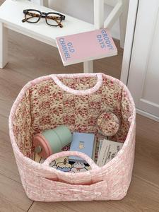 floral pattern fabric storage basket, portable underwear sundries finishing basket, home organization and storage for kitchen bathroom bedroom living room dorm office