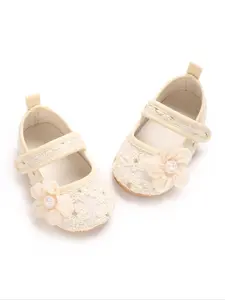 Baby's Flower Decorated Flat Shoes, Cute Princess Style Non-slip Soft Sole Shoes for Baby Girls, Newborn Infant Toddler Shoes, Round Toe Shoes, Baby Walking Shoes, Soft Soled Shoes