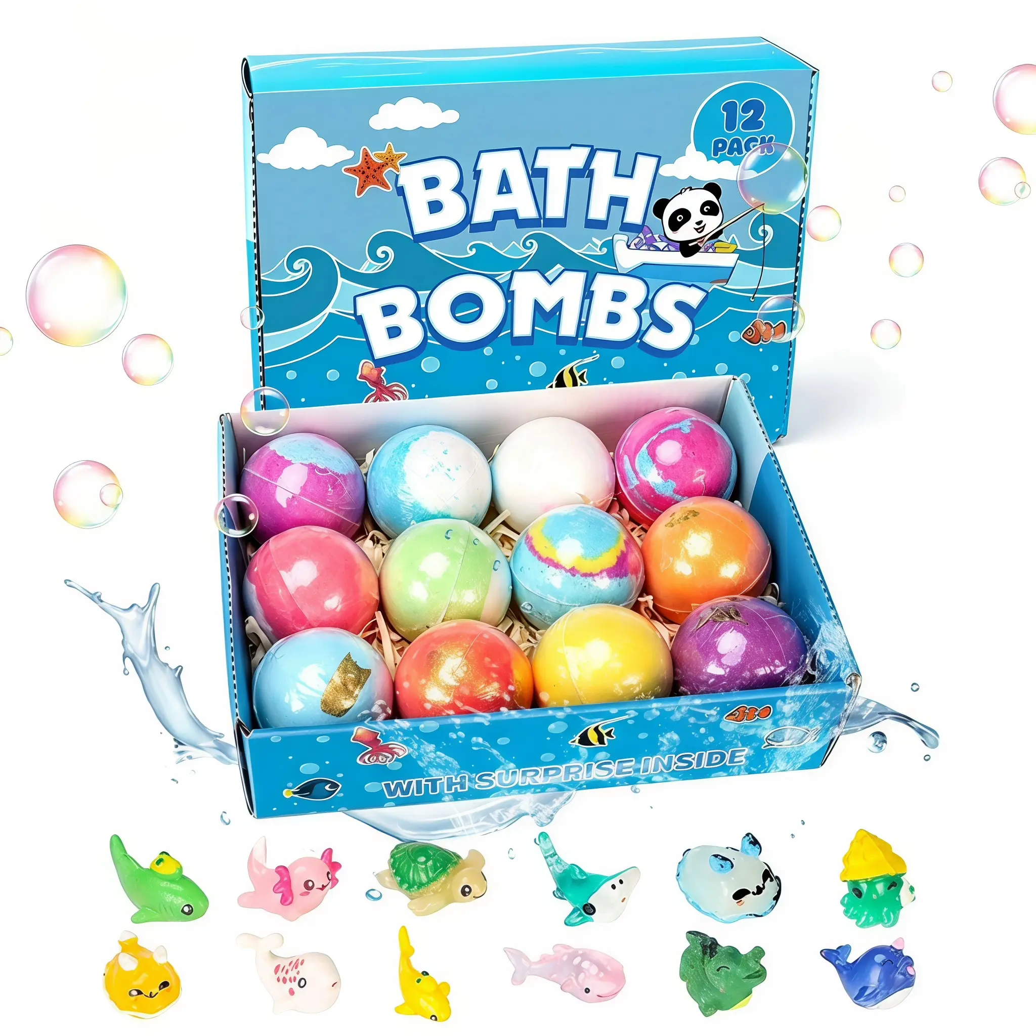 12-Pack Bright Animal Children’s Dissolvable Bath Bombs Gift Set, Bubble Fizzies with Surprise Inside, Storage-Ready Beauty & Personal Care for Kids