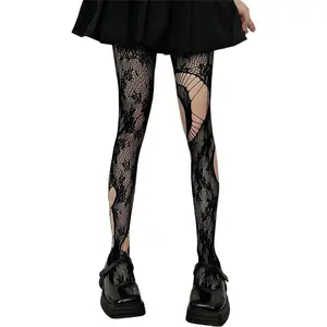 Mrotrida Women's Ripped Fishnet Tights Irregular Distressed Hole Mesh Tights Stockings Y2k Lace Sheer Pantyhose