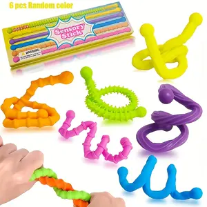 6-Pack Silicone Sensory Sticks, Reversible Texture, Non-Extensible Fine Motor Skills Toy, Random Colors, Perfect Party Gifts