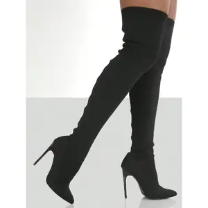 Women's Solid Stiletto Heeled Over The Knee Boots, Elegant Fashion Pointed Toe Boots Party, Daily Clothing Decor Women & Girls, Heels
