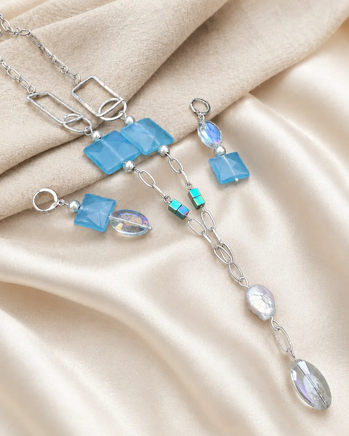 Sea Dazzle — One-of-a-Kind Necklace and Asymmetric Earrings Set