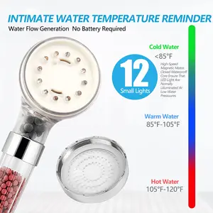 LED Shower Head. 3 Water Temperature-Controlled Water Saving Filtered Shower Head. for Dry Hair & Skin.
