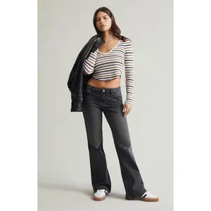 Pacsun Women's Jade Low Rise Button Pocket Bootcut Jeans Faded Black