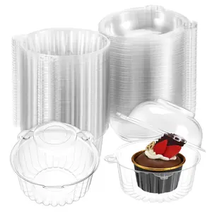 50-Pack Individual Size Disposable Lightweight Transparent Plastic Cupcake Containers with Lids, Single Muffin Dome Holders, Bulk Single-Use Bakeware Storage for Wedding Favors, Party Serving