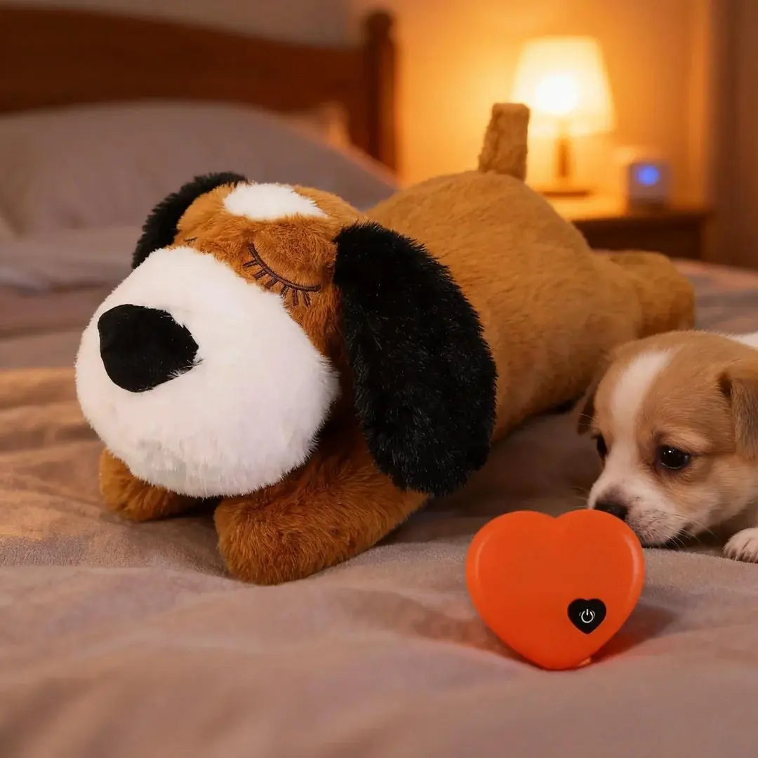 3-in-1 Rawhide-Free Calming Plush Dog Toy - Heartbeat Function Snuggle Buddy for Crate Training, Durable for Aggressive Chewers, Pet Accessory Gift