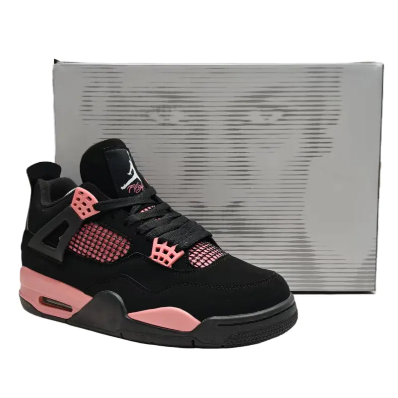 Black suede upper rose pink mesh vent panels pink rubber midsole hollow plastic eyelets lace-up high-top sneakers built-in air cushion casual street kicks