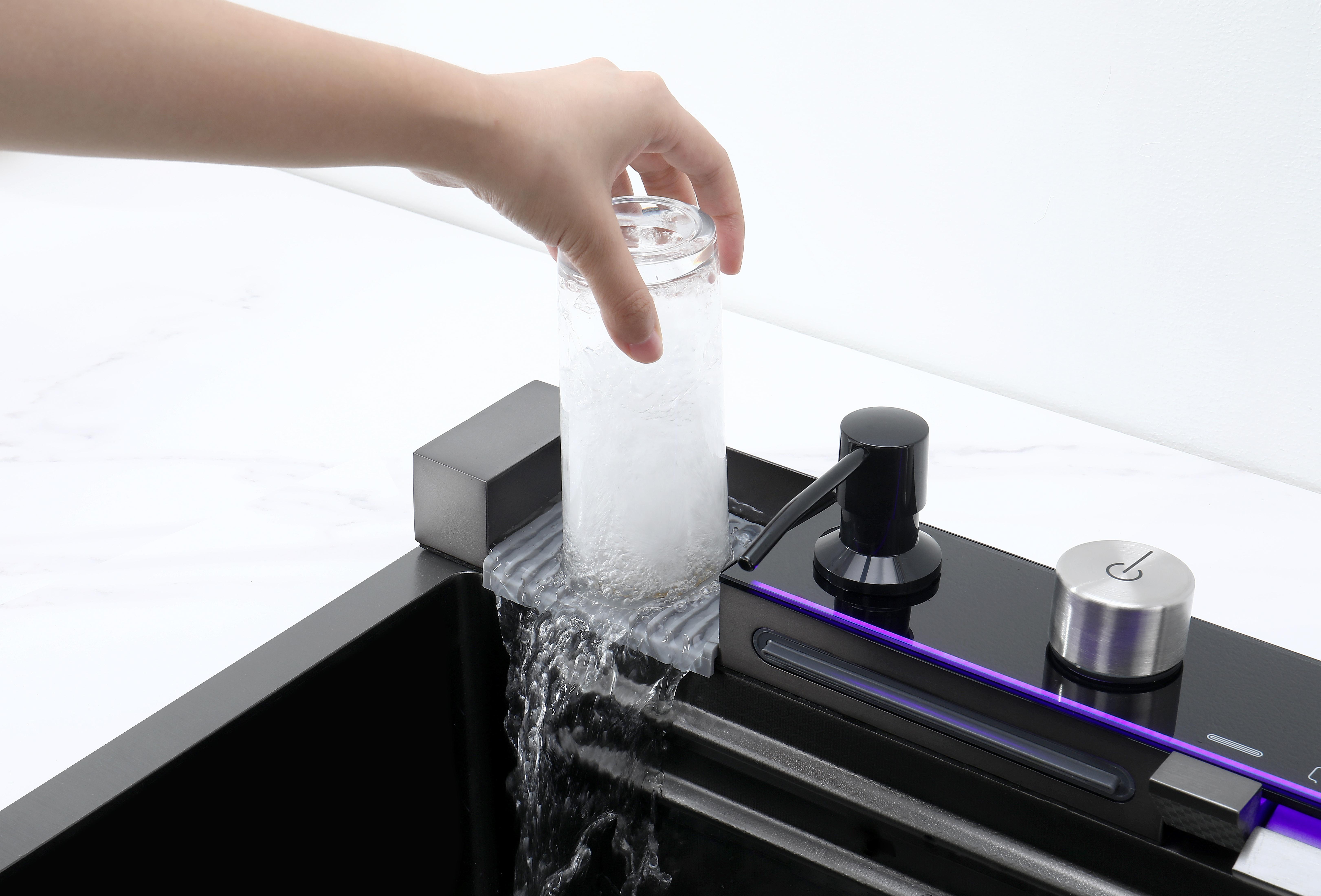 30 Inch Kitchen Sink with Smart Digital Display, Water Powered Piano Key Control, 3 Water Modes Pull Out Faucet, Dual Knob Design, Honeycomb Coating, Compatible with US Standard Garbage Disposal