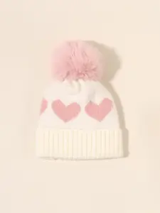 Heart Design Newborn Toddler Pom-Pom Beanie, Knitting Beanie, Cozy Knitted Winter Warmer Bonnet Hat for Babies & Toddlers, Casual Fall/winter Outdoors Accessory