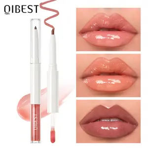 Double-head Mirror Lip Glaze 2-in-1 Lip Line Lip Glaze Water Light Dudu Lip Natural Color Lip Liner Makeup Tint Gloss Glossy Cosmetic Makeup