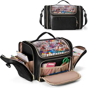 Marker Organizer Case Bag for 180-300 Markers, Large Marker Storage Bag with Detachable Divider for Adults, Marker Travel Holder Case Bag for Various Markers or Other Art Craft , Black