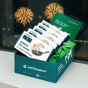 eat2explore New Year Around the World Bundle: 5 Mystery Country Cooking Kits for Kids and Families with 15+ Authentic Recipes, Global Cultural Booklets, Culinary Tools, Branded Apron, and Storage Binder Activity Set