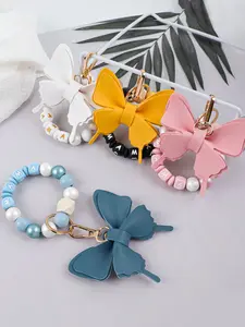 Mama PU Butterfly Wristlet Keychain, Handmade Beaded Wrist Strap, Perfect Mother's Day Gift for Mom, Unique Jewelry Accessory