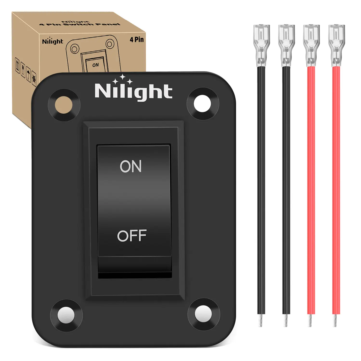 Nilight DPST 4-Pin Electrical Toggle Switch with On-Off Control, 12V 20A 50Vdc Home Improvement Accessory, Plastic&Aluminum 1-Panel Snap-In Fit Rocker Switch for Vents, Compact Travel Trailers