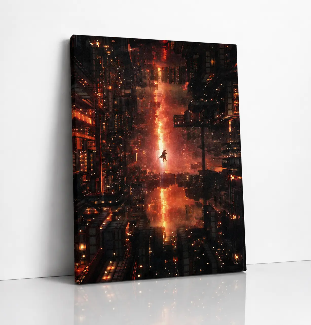 Cyberpunk City Canvas Wall Art, Futuristic Sci Fi Neon Cityscape Painting, Gaming Room Decor, Modern Wall Art Print for Bedroom, Living Room, Office