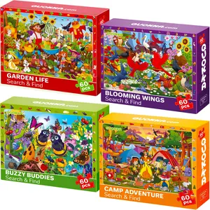 QUOKKA Search & Find Bird Theme Pieces Jigsaw Puzzles - 4x60 Pcs, Ages 4+, Kids' Developmental Toy with Garden Life & Blooming Wings Designs, Fine Motor Skills & Cognitive Development