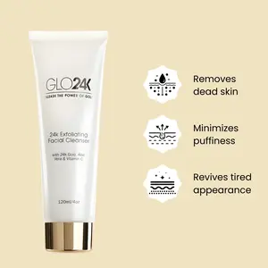 24K Exfoliating Facial Cleanser - Hydrating Formula for Daily Use, Suitable for All Skin Types