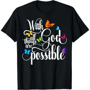 Golf Gift T-Shirt For Men And Women [100% Cotton] Vibrant Butterfly Faith T-Shirt With Inspirational God Message.