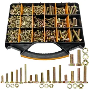 900 count Metric Bolt Assortment, M6 M8 M10 M12 Grade 8.8  and Nuts Kit, Nut and Bolt Assortment, Nuts and , Metric Bolt Kit, Yellow Zinc Plated Coating, 18 Sizes