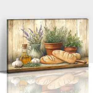 Kitchen Canvas Wall Art, Vintage Farm Floral Dining Supplies Painting Pictures for Home Wall Decor, Framed Rustic Country Still Life Landscape Prints Posters for Living Room Artwork