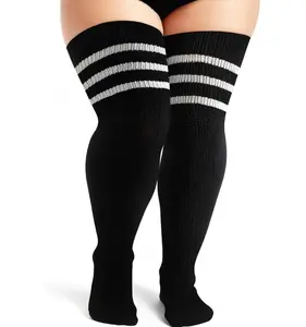 Plus Size Thigh High Socks, Plus Size Thigh High Stockings for Women, Extra Long Striped Over The Knee Socks Leg Warmers, Womenswear Elastic, Knee-High Sock