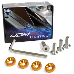 iJDMTOY 4pc JDM Racing Style M6 Gold Aluminum Washers Bolts Kit For Car License Plate Frame, Fender, Bumper, Engine Bay, etc