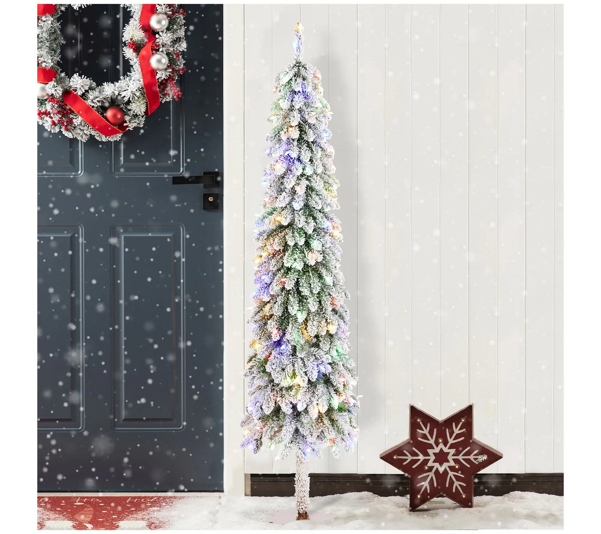 Glitzhome 6' LED Pre-Lit Flocked Artificial Christmas Tree Glitzhome 6' LED Pre-Lit Flocked Artificial Christmas Tree
