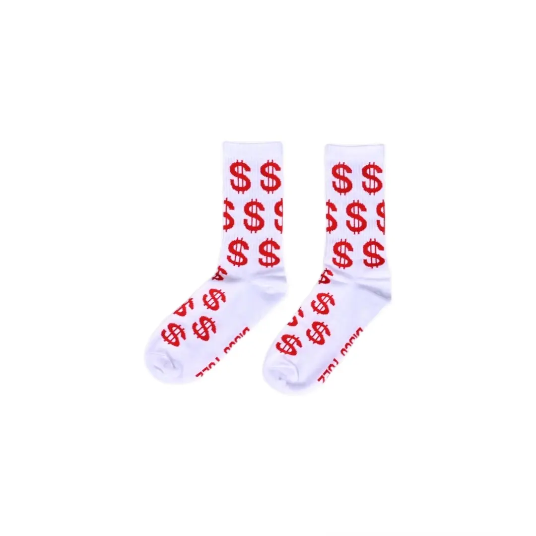 White Sock with Red Money Signs - Cotton Disco Toez