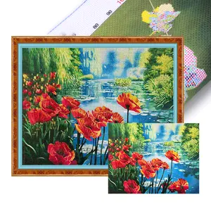 Full Embroidery Eco-cotton Thread 11CT Printed Flower Cross Stitch Kit 55*45cm