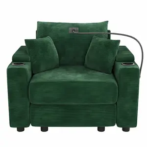39.4" Modern Style Single Sofa Sofa Couch with Storage Space, Two USB Ports, Two Cup Holders, A Phone Holder for Living Room, Green39.4"