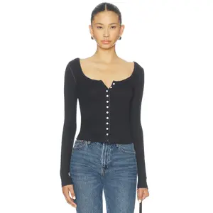 Free People End Game Pointelle Long Sleeve in Black
