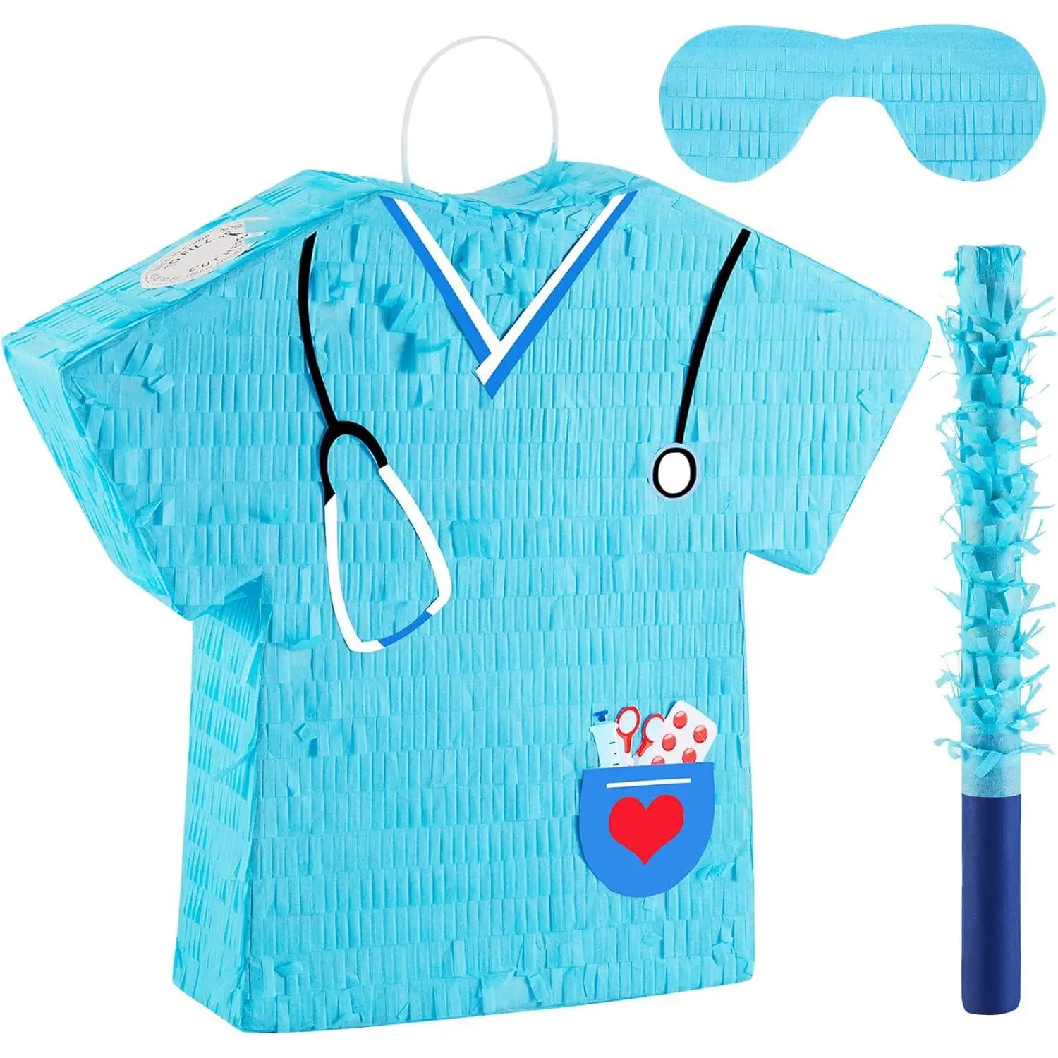 14.1 Inch Nurse Piñata Bundle with Blindfold, Bat and Confetti, Blue Nurse Party Piñata, Nurse Party Favor, Piñatas for Graduation Gift Rn Themed Birthday Party Nursing School Party Supply