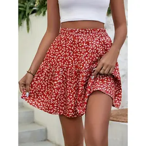 Chic Navy Blue Floral Mini Skirt - Elegant High-Waisted, A-Line Design with Pockets, Machine Washable Polyester - Perfect for Vacation & Casual Attire, Vacation Wear Skirt|Vibrant Pattern Skirt|Smooth Texture Skirt, Plus Size Skirts