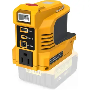 200W Portable Power Inverter  20V Battery,DC 20V to AC 120V Portable Power Station with 1 USB Ports & 1 Type-C Fast Charging, 200LM LED,Camping & Emergency Use