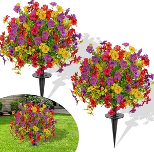 Colorful Artificial Flower Stake, Outdoor Garden Lawn Decor, Realistic Red, Pink, Yellow, Purple Blossoms, Easy to Insert into Yard, Patio, or Flower Bed, Durable and Weather-Resistant Home Decoration