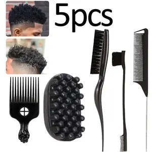 5-piece curly hair styling brush set, portable silicone hairbrush, washable care brush, dreadlock curly hair men's cleaning tool, perm styling tool comb, curly hair brush hair beauty tool, salon home professional use