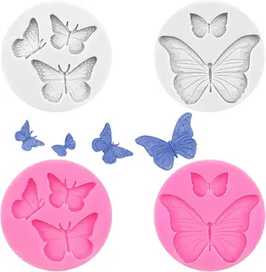 4 Pcs Butterfly Silicone Molds Mini Butterfly Fondant Mold Cute Soap Epoxy Resin Mold Sugarcraft Candy Chocolate Molds for Sugarcraft Cake Decorating