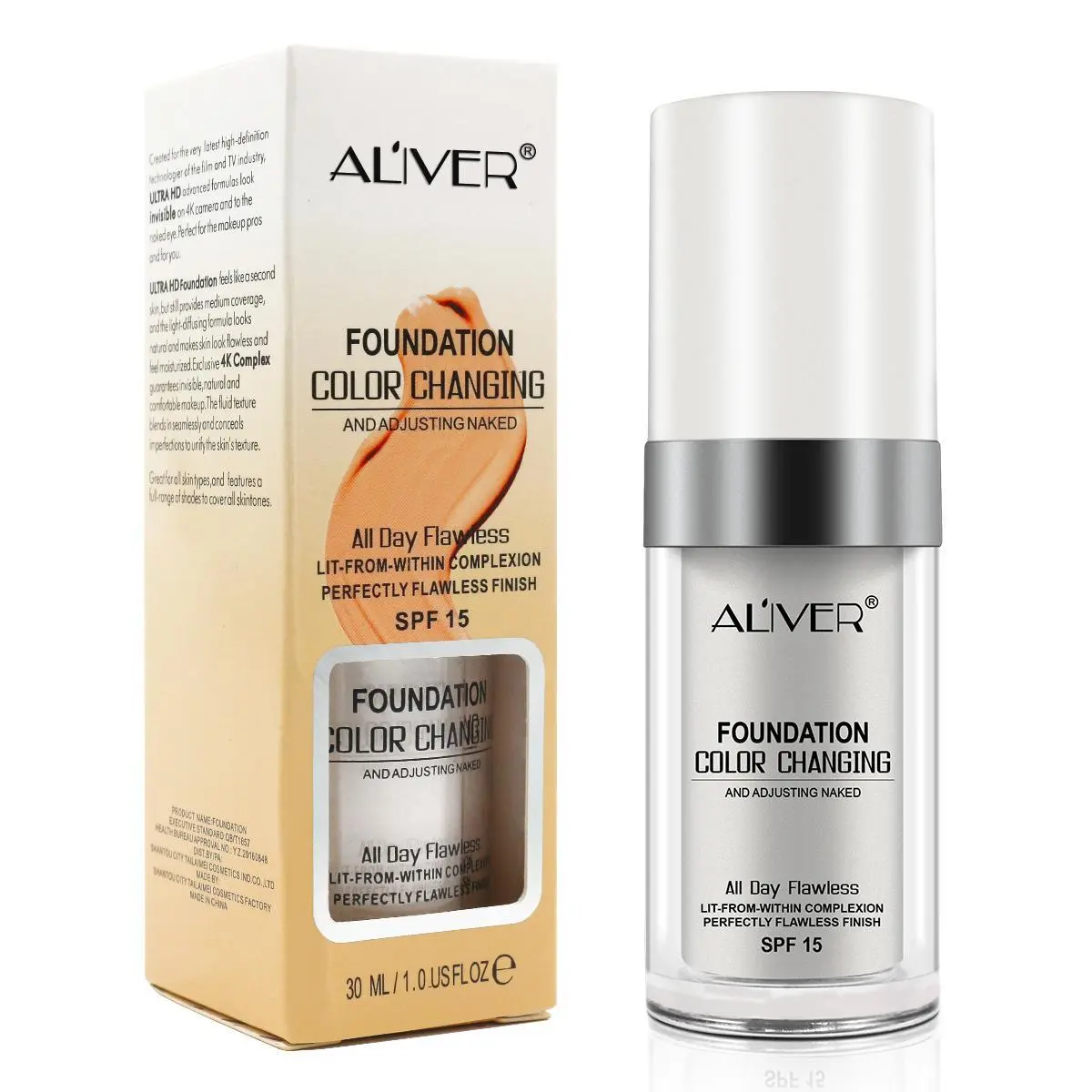 Aliver Color Foundation, SPF 15 Liquid Foundation, Light coverage, Makeup Base Concealer Cover Moisturizing( 30 ml) White Foundation Moisturizer Summervibes