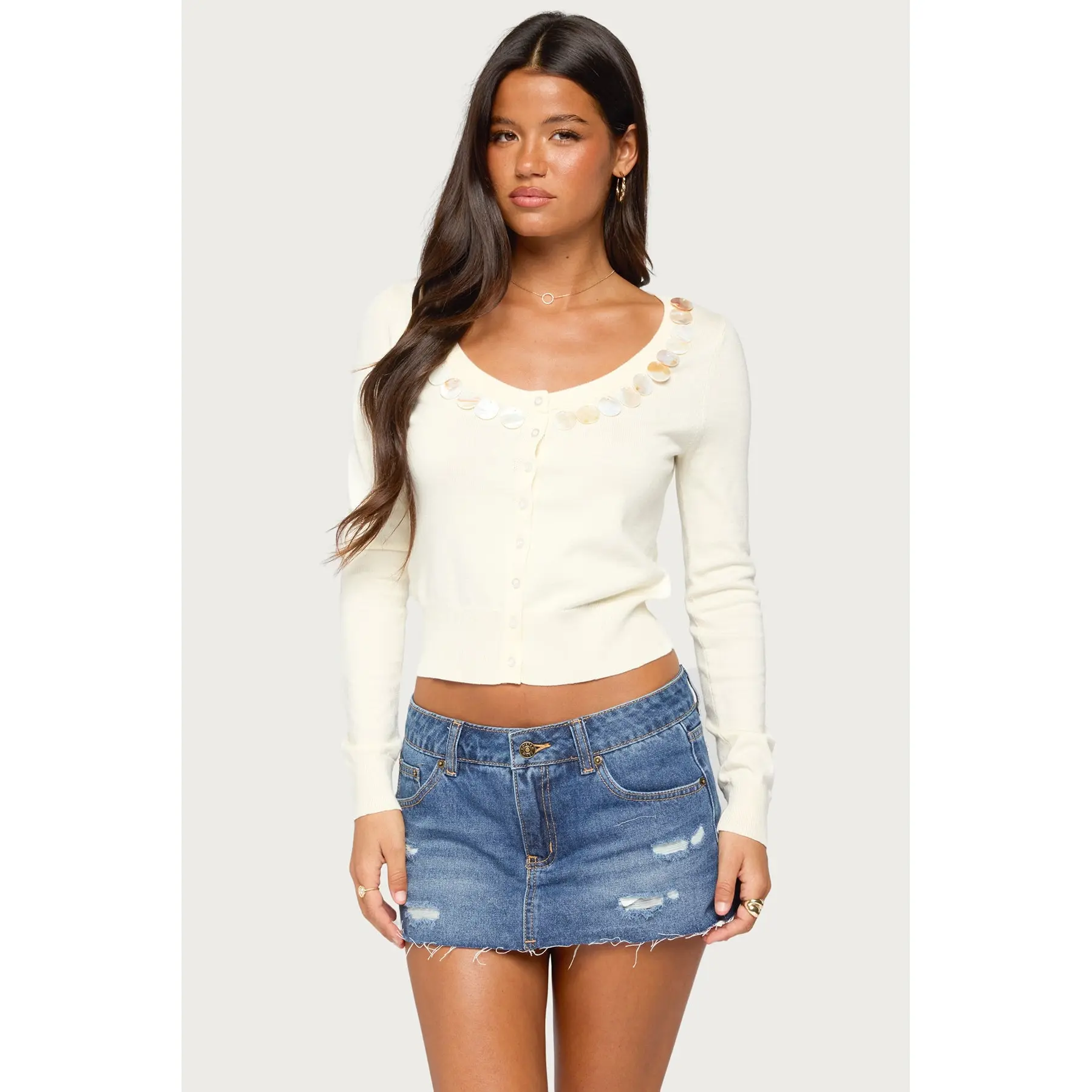 Eeva Iridescent Button Knit Cardigan