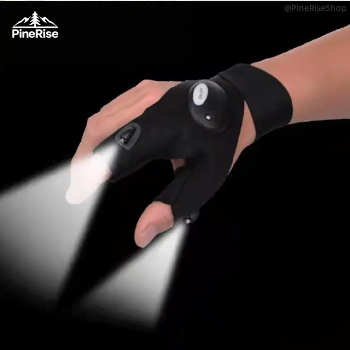 A pair Outdoor 2-Finger LED Flashlight Gloves, Hands-Free Light Up Fishing Gloves, Durable Illuminated Work Gloves for Night Fishing, Cycling, Camping, Emergency Repair & Field Work