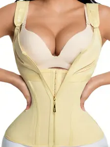 1 Count Women's Enhanced Workouts And Waist Sculpting Vest Style Corset With Zippers And Hooks, Breathable Solid Color Shaperwear Tops, Adjustable Shoulder Strap Design Corset, Suitable For Daily,Sport,Yoga, Underwear, Shapewear, Womenswear