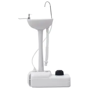 kleankin Portable Camping Sink, Portable Sink Hand Wash Station with 4.5 Gallon (17L) Tank, Rolling Wheels, Soap Dispenser, Towel Holder for RV, Outdoor Events, Gatherings, HDPE, White