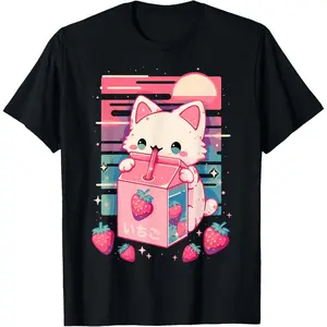 Cat Strawberry Milk Anime 90s Japanese Cat Japan T-Shirt