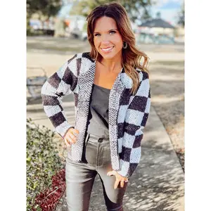 Checker Crop Cardigan Sweater