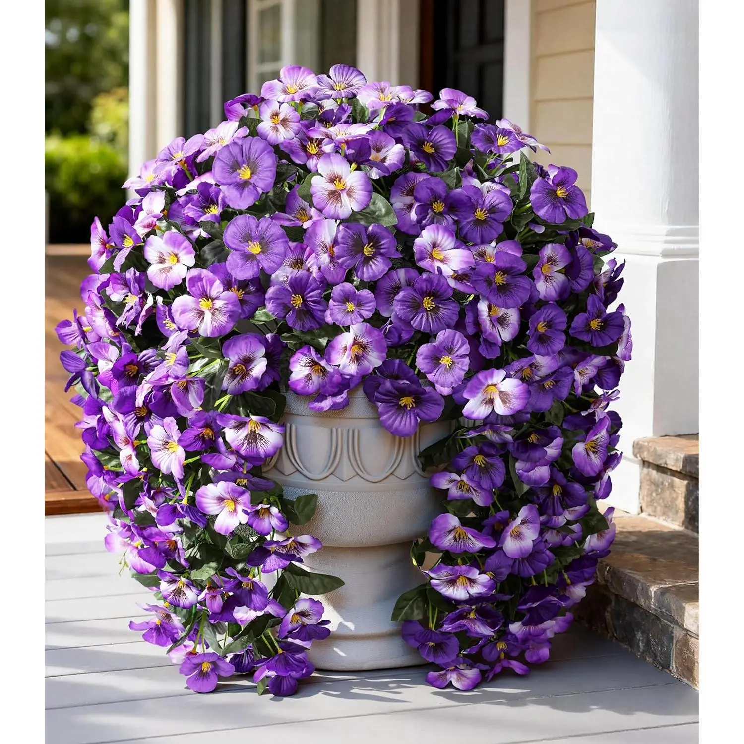 HyeFlora Artificial Flowers for Outdoors, 2pcs Faux Silk Pansies Flowers UV Resistant Fake Hanging Flower Plants for Outside Planters Porch Yard Patio Window Box (Mix Purple)