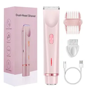 2 in 1 Electric Hair Trimmer for Body & Face, 1 Set Rechargeable Double Head Electric Shaver, Waterproof Hair Removal Tool for Women, Body Care Products