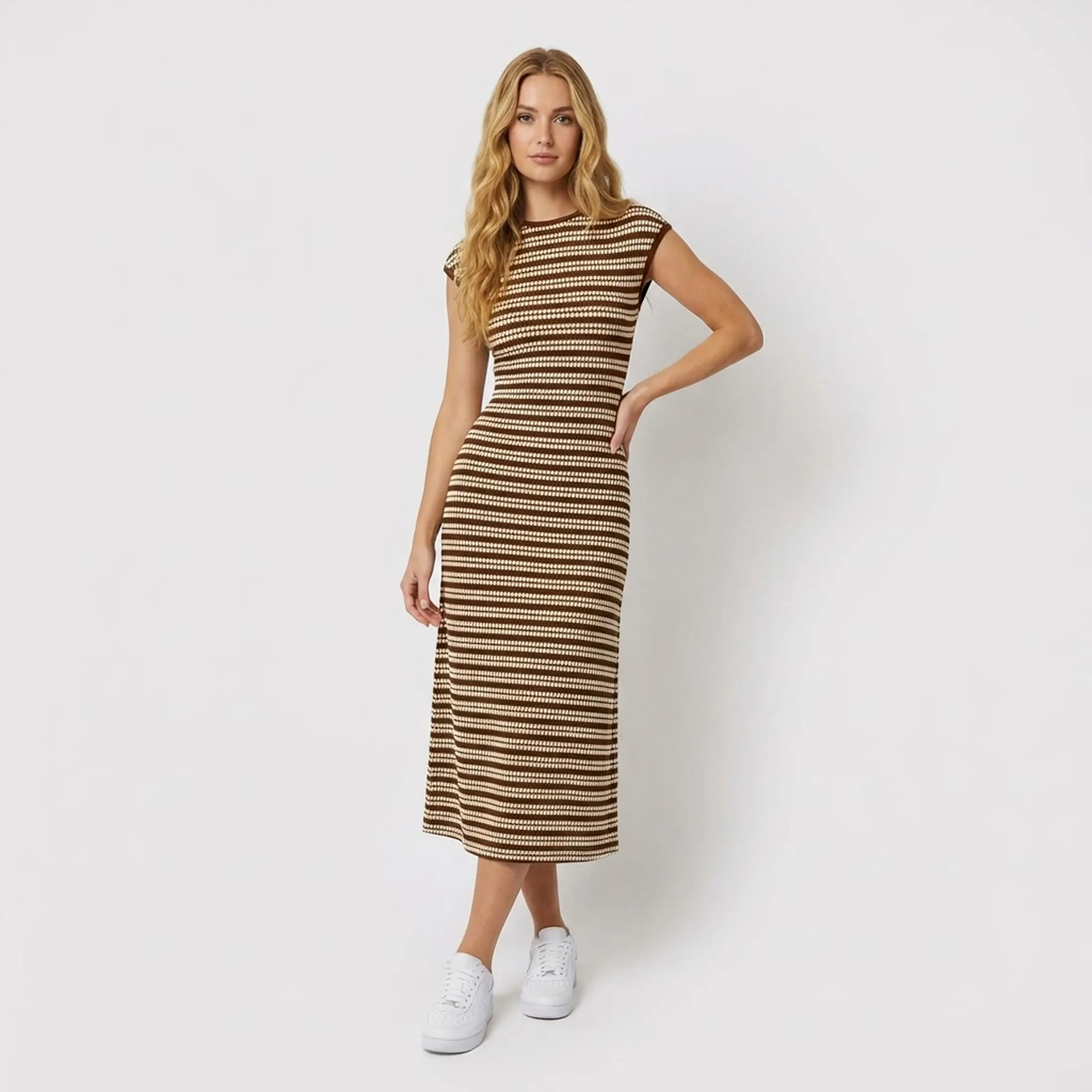 Katch Me Chic Women's Timeless Stripes Cap Sleeve Soft Slinky Dress, Breathable Women's Clothing for Daily Wear, Summer Flattering Dresses